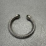 David Yurman Silver Cable Bracelet with Green Stone