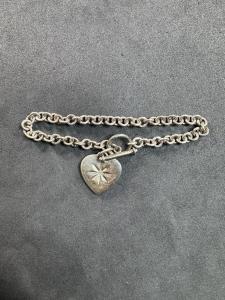 Sterling Silver Diamond Heart Charm Bracelet