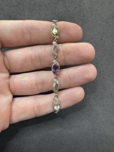 8.9g VTG Sterling Silver Multi Gemstone Gold Tennis Bracelet 7” Jewelry lot B