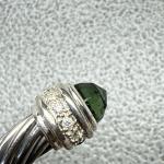 David Yurman Silver Cable Bracelet with Green Stone