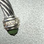 David Yurman Silver Cable Bracelet with Green Stone