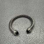 David Yurman Silver Cable Bracelet with Green Stone