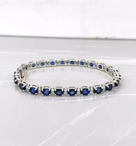 8 CT Oval Cut Simulated Sapphire & Diamond Tennis Bracelet 14k White Gold Plated