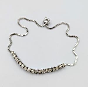 Sterling Silver Adjustable Diamond Tennis Slider Bracelet