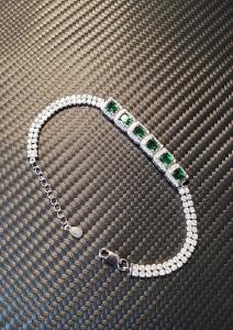 Sterling Silver Emerald & Diamond Bracelet