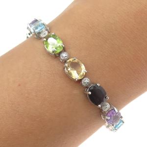 Vintage Multi-Gem Diamond Accent Tennis Bracelet