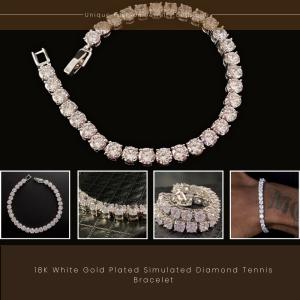 Elegant 18K White Gold Simulated Diamond Tennis Bracelet