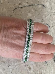 Princess Emerald and CZ Tennis Bracelet in White Gold