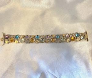 14K Gold Multicolored Gemstone and Diamond Bracelet
