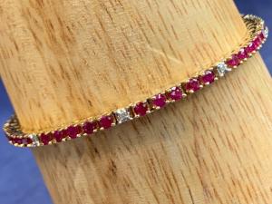 14K Gold Diamond Bracelet with Ruby Stones 7