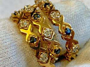 10K Yellow Gold Diamond Bracelet with Sapphire Stones