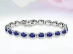Blue Tanzanite Diamond Halo Tennis Bracelet in 14K White Gold