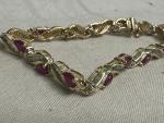 14K Yellow Gold Diamond Tennis Bracelet with Ruby