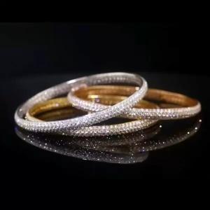 Round Cut Diamond Bangle Bracelet in White Gold