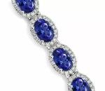 Blue Tanzanite Diamond Halo Tennis Bracelet in 14K White Gold