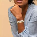 Round Cut Diamond Bangle Bracelet in White Gold