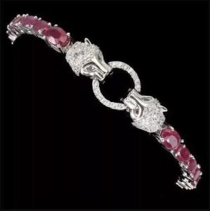 Oval Cut Pink Ruby & Diamond Bolo Bracelet