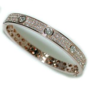 6Ct Round Simulated Diamond Women's 7" Bangle Bracelet 14K Rose Gold Plated