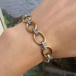 2 ctw Round Cut Created Diamond Two Tone Gold Plated Oval Link Wedding Bracelet