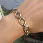 2 ctw Round Cut Created Diamond Two Tone Gold Plated Oval Link Wedding Bracelet