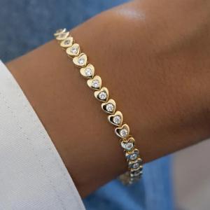 5CT Round Simulated Diamond Heart Tennis Bracelet Bezel Set 14k Yellow Gold Over