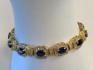 14k yellow gold  diamond sapphire gemstone  bracelet  ESTATE PAXXXX