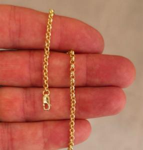 14K Real Solid Yellow Gold Rolo Link Chain Bracelet 7.5"-2.9mm