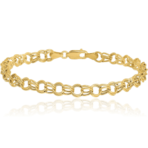 10K Solid Yellow Gold Double Link Charm Bracelet