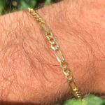 Real Solid 1/20 14K Yellow Gold Figaro Link Bracelet 8 Inch 3mm Men Women