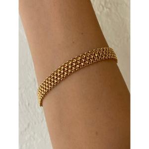 Vintage 14K Solid Yellow Italian Gold Flat Woven Bismark Chain Bracelet 6.2 g