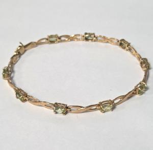 Vintage 10k Solid Yellow Gold 7" Peridot Tennis Bracelet 4.4 Grams