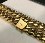 Men's Miami Cuban Link Chain Bracelet Solid 14K Gold Plated Stainless Steel