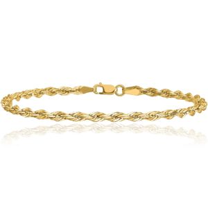 10K Solid Yellow Gold 3.5mm Rope Chain Bracelet