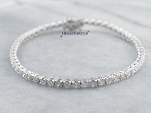 Solid 14K White Gold 7'' Inch Long Tennis Bracelet 6 CT Round Cut Wedding Gift