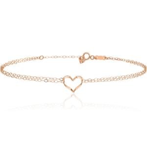 14K Solid Rose Gold Double Strand Heart Anklet Bracelet