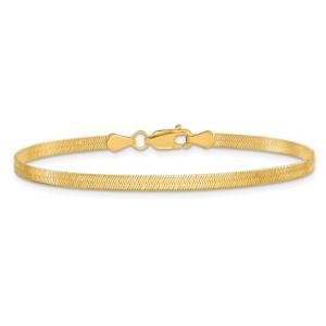 10K Solid Yellow Gold 3mm Silky Herringbone Chain Anklet Bracelet- 9 inch -SK025