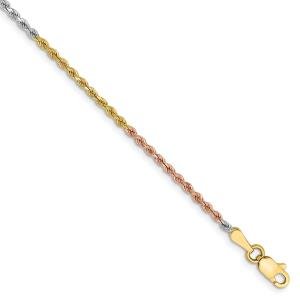 Real 14k Tri-Color Gold Solid Diamond-Cut Rope Chain Bracelet | 7 inch 6 Widths