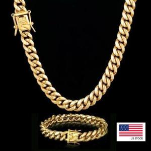 24inch Solid 14K Gold Plated Hip Hop Men's Heavy Miami Cuban Link Chain Bracelet