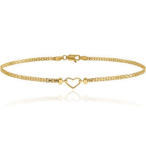 14K Solid Yellow Gold Heart Anklet Bracelet