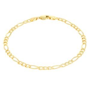 14K Yellow Gold Solid 3.5mm Womens Figaro Chain Link Bracelet Italian Made 7"