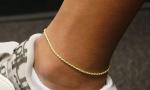 14K Yellow Gold Rope Anklet Chain - 10