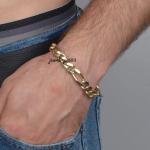 10mm x 8" Men's Figaro Link Bracelet Solid Metal 14k Yellow Gold Plated Silver