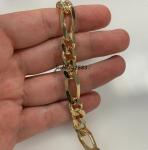 10mm x 8" Men's Figaro Link Bracelet Solid Metal 14k Yellow Gold Plated Silver