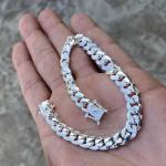 Solid 14k White Gold Over 9mm Link 7.5" Men/ Women Bracelet Miami Cuban Link