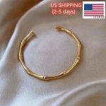 Woman 18K Gold Plated Fashion Solid Bamboo Shape Opening Bracelet Bangle Cuff