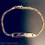14k Gold Plated Solid 925 Sterling Silver Figaro Link Childrens Baby ID Bracelet