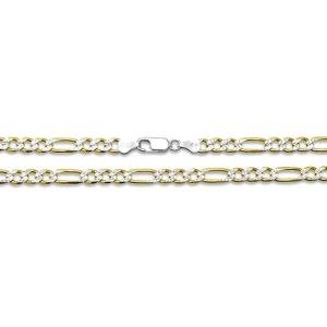 180-7MM Yellow Gold Plated Pave Figaro Chain .925 Solid Sterling Silver 