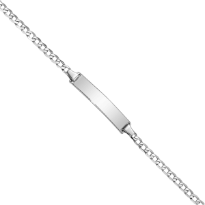 14K Solid White Gold Curb Link ID Bracelet