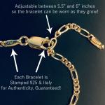 14k Gold Plated Solid 925 Sterling Silver Figaro Link Childrens Baby ID Bracelet