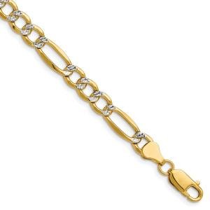 14k Two-tone Gold 6.5mm Semi-solid Figaro Chain Bracelet 8" 6.87g Mother Gift